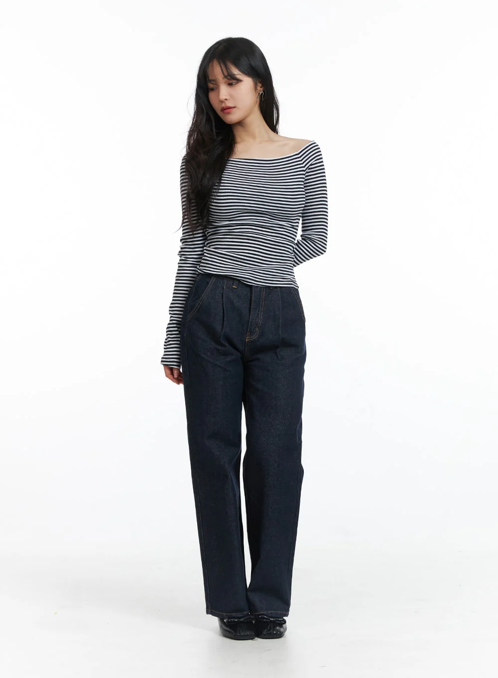 Boat Neck Stripe Tee OJ431 - Image 4