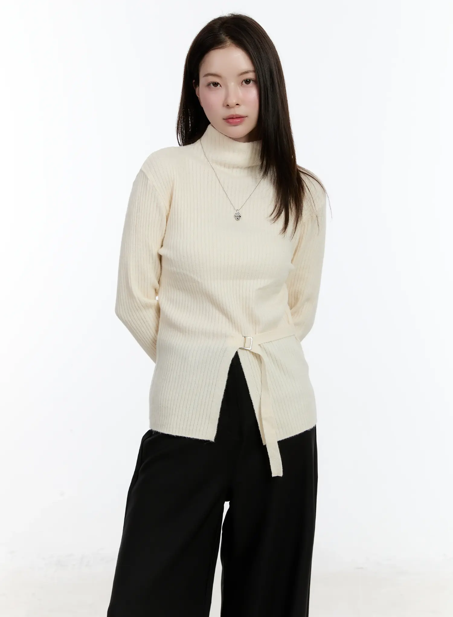 Buckle Ribbed Half Turtleneck Sweater - Image 10