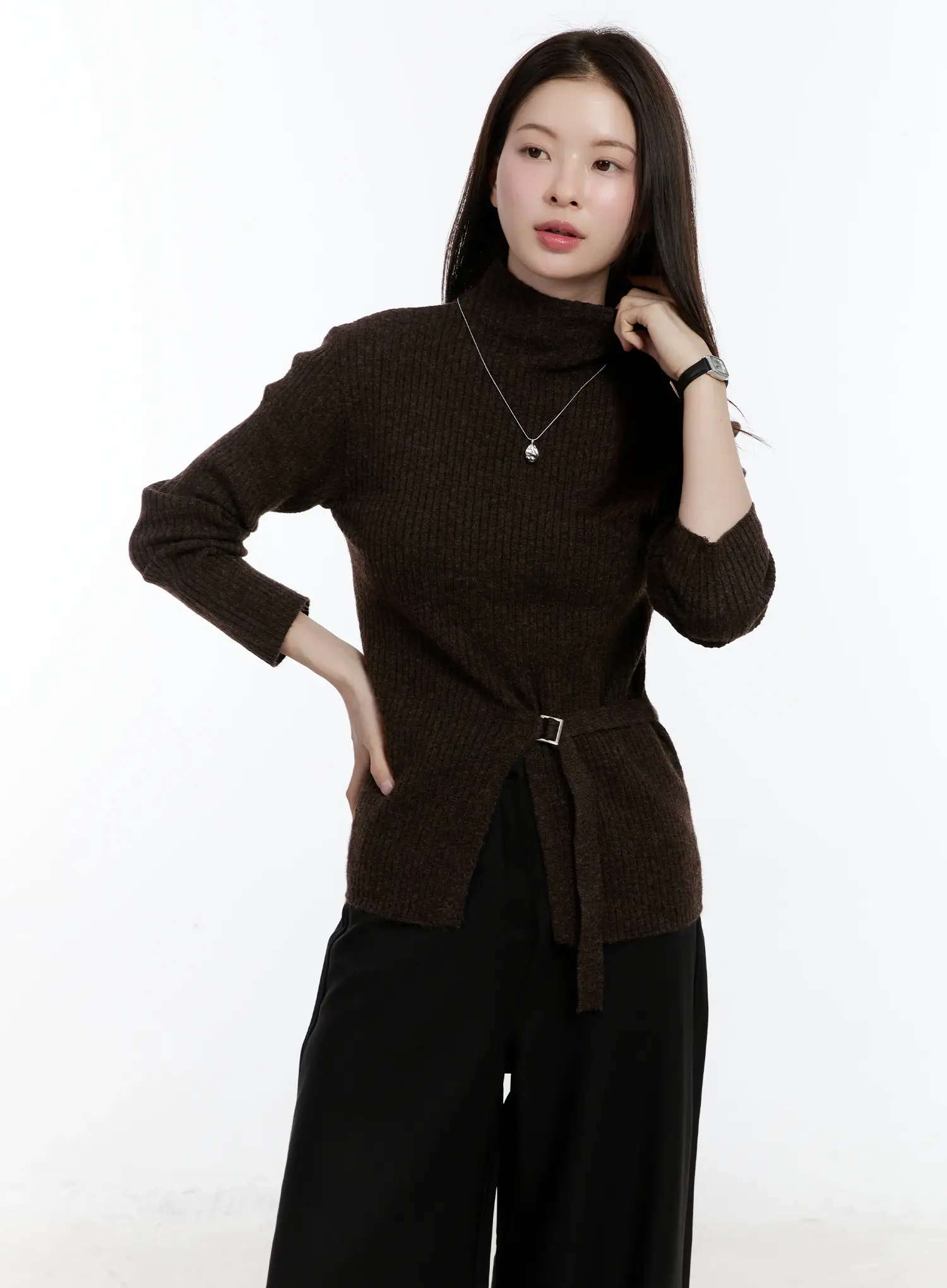 Buckle Ribbed Half Turtleneck Sweater - Image 11