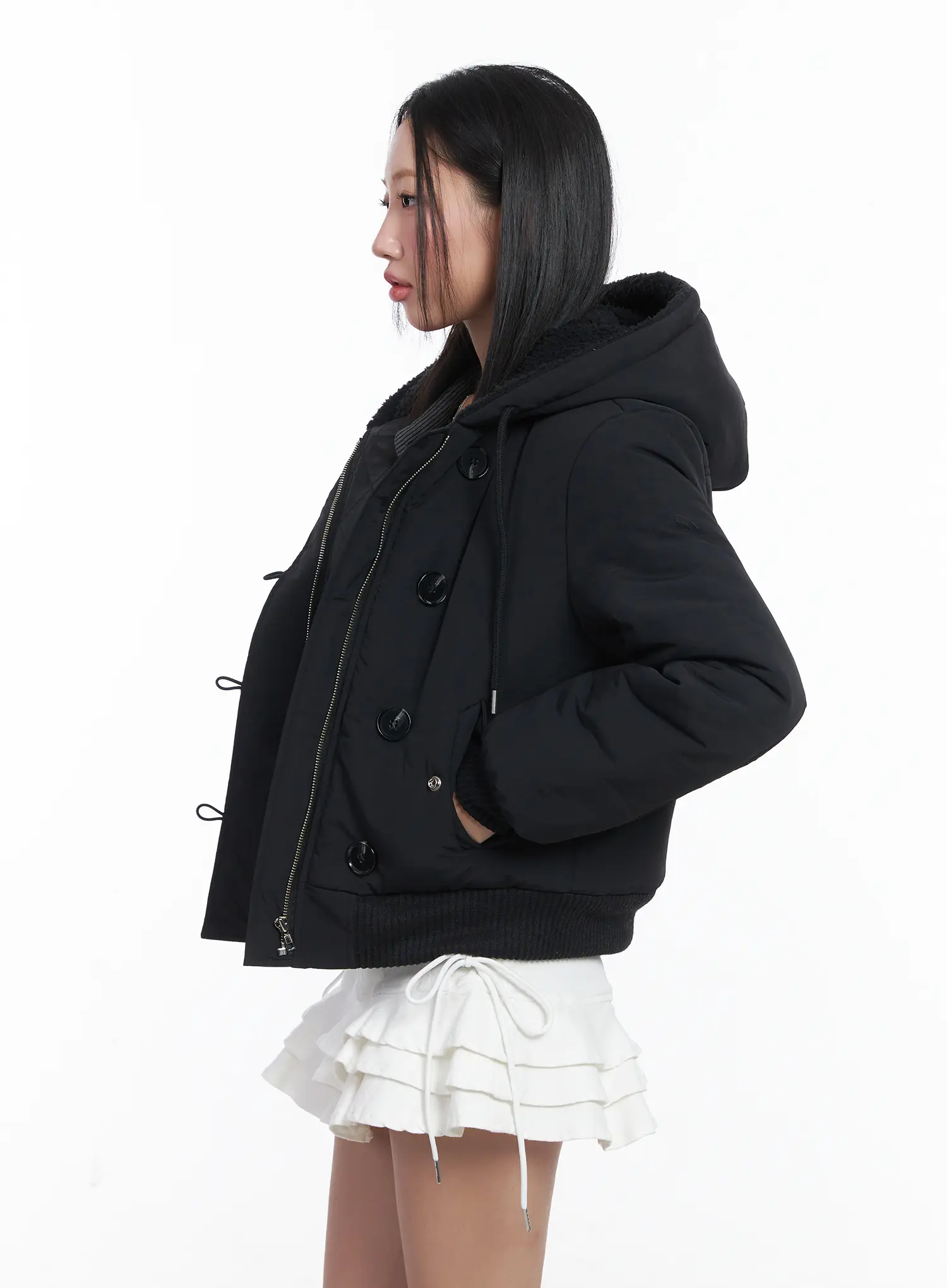 Button Faux Fur Crop Puffer Jacket CD529 - Image 6