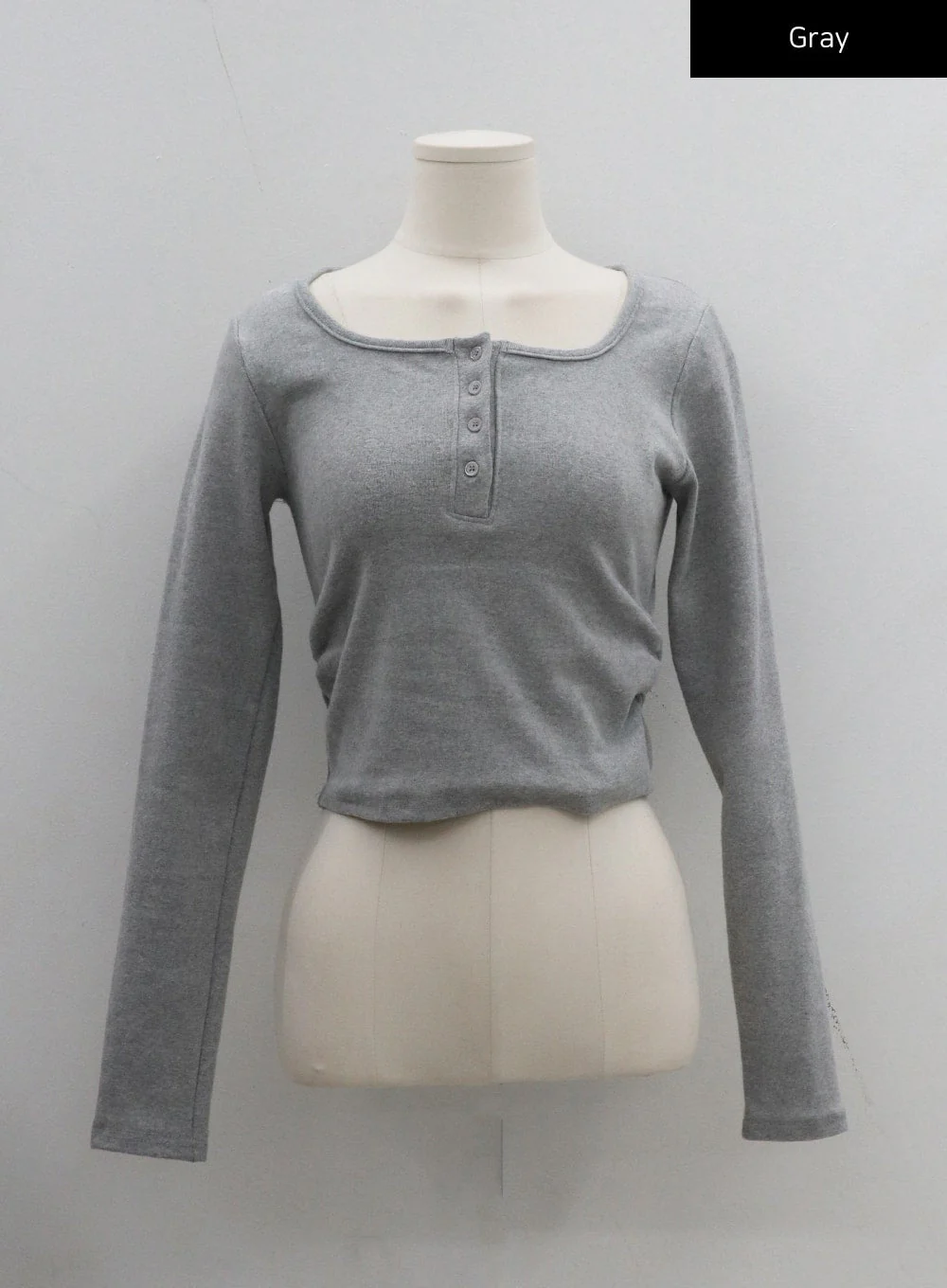 Button Neck Long Sleeve Cropped Top CD21 - Image 15