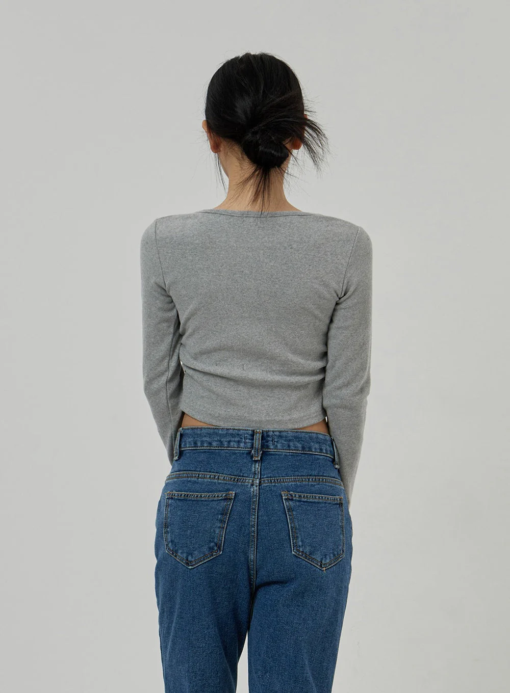 Button Neck Long Sleeve Cropped Top CD21 - Image 6