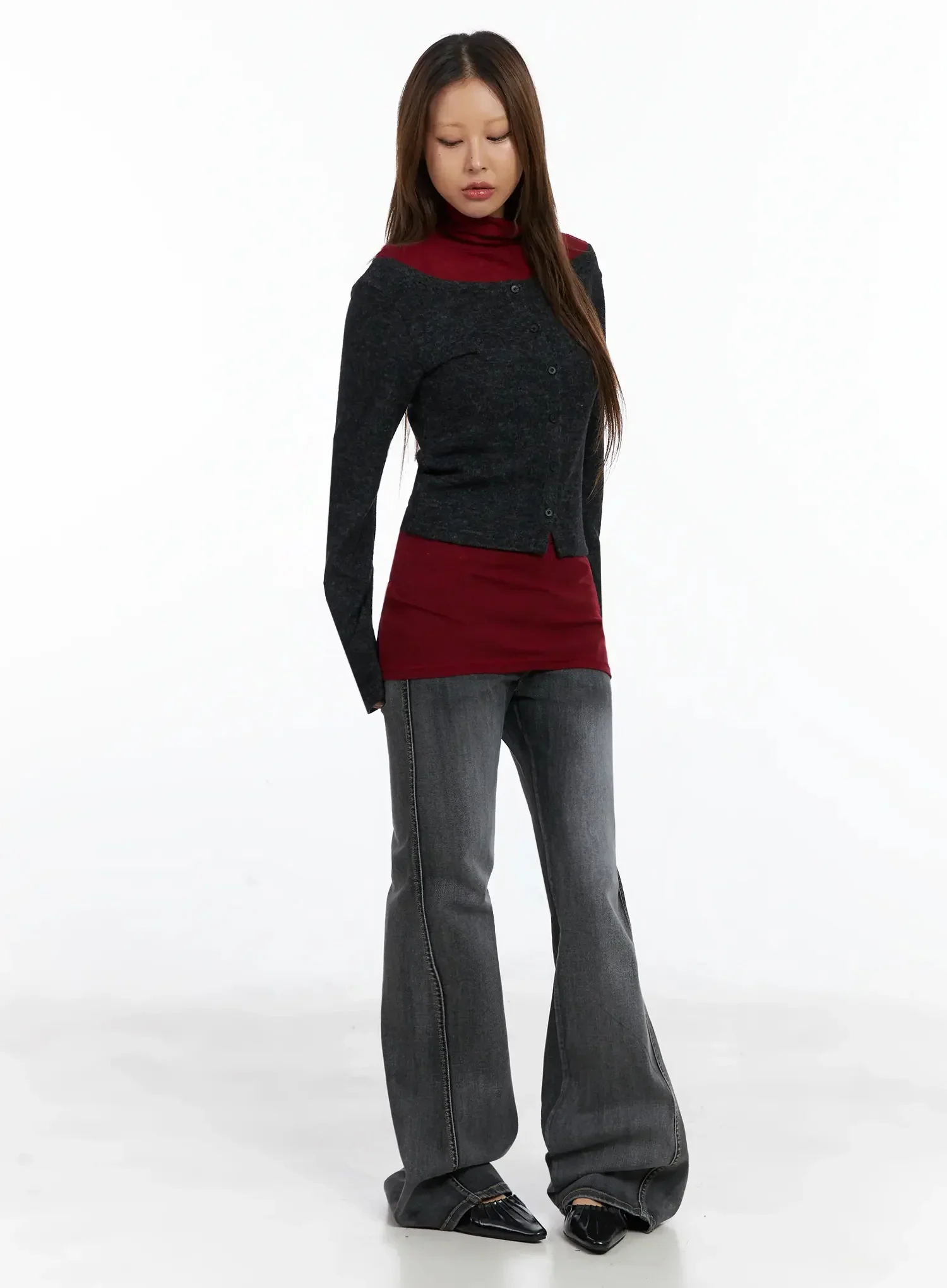 Button Off-Shoulder Cardigan ID503 - Image 9