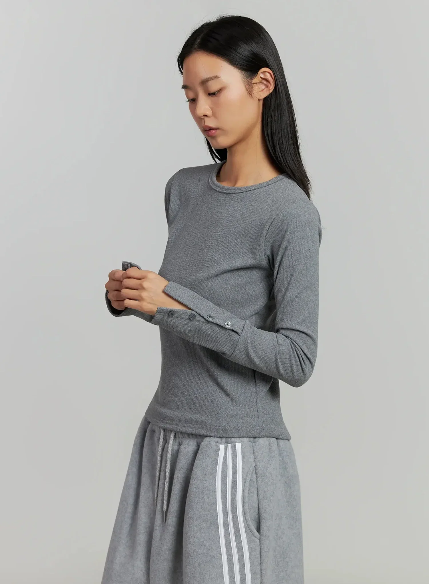 Button Sleeve Ribbed Top IJ505 - Image 14