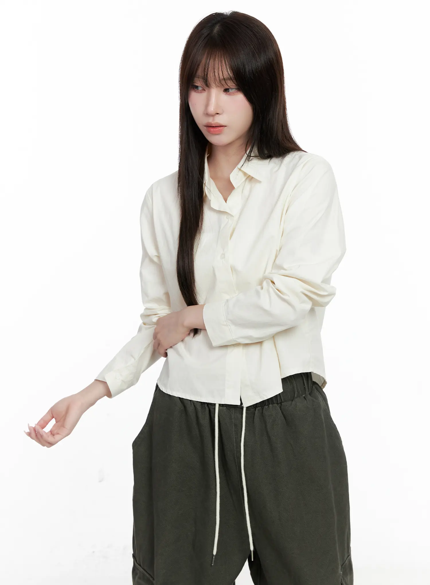 Button-Up Long Sleeve Crop Top CO520