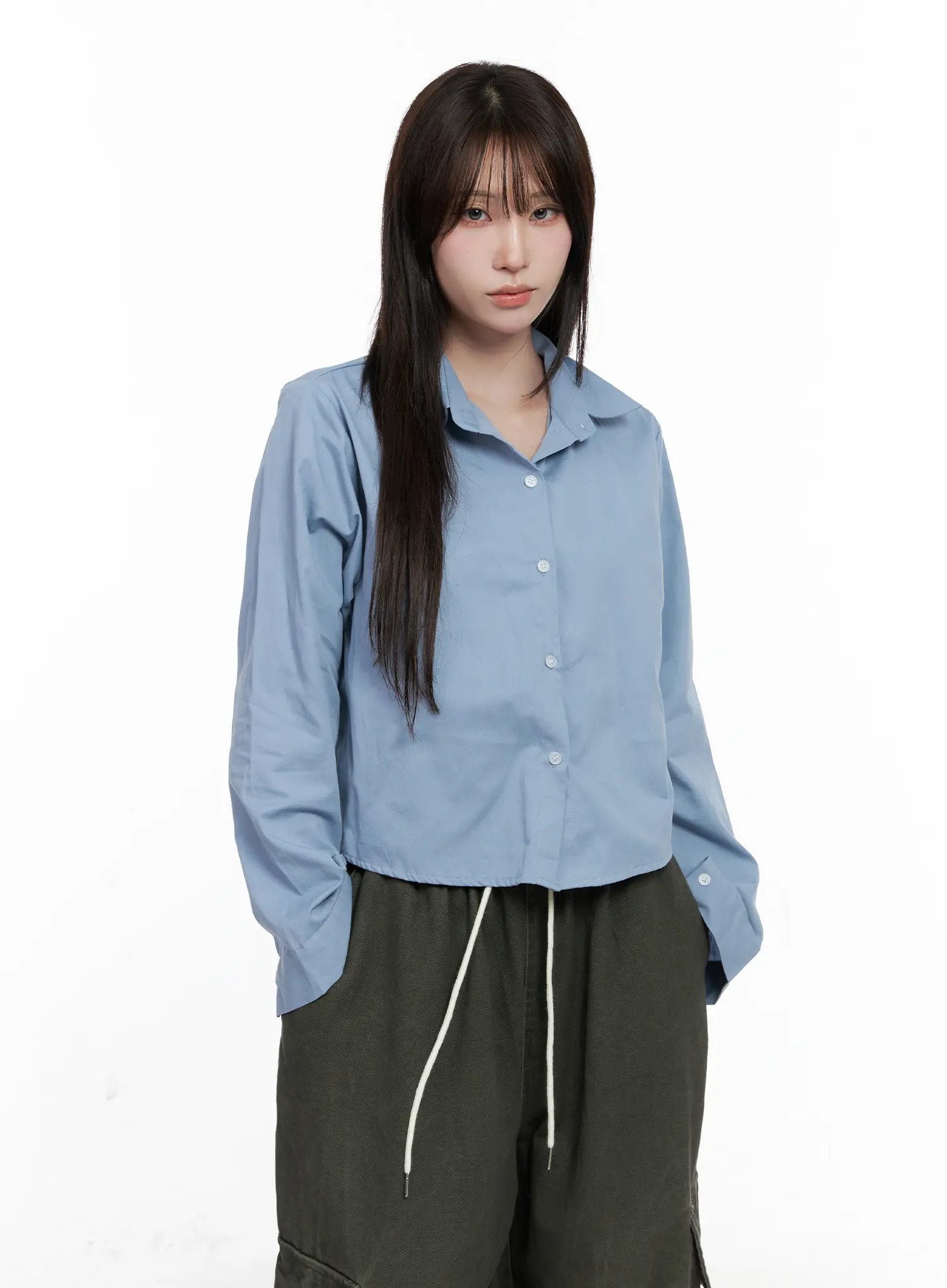 Button-Up Long Sleeve Crop Top CO520 - Image 2
