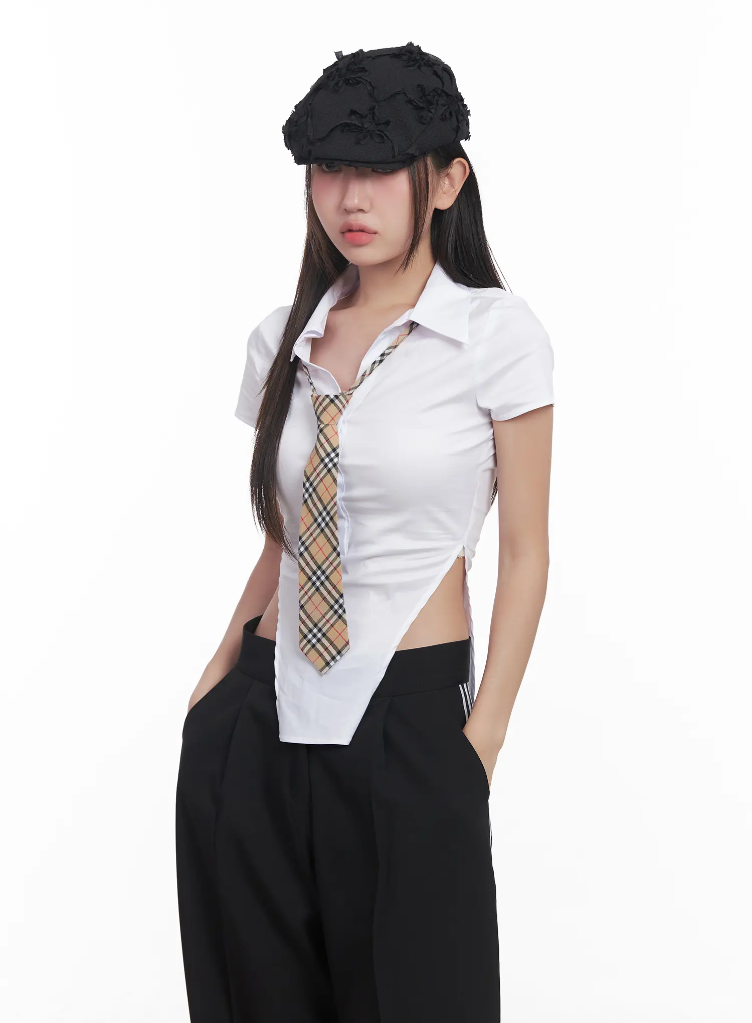 Buttoned Collar Short-Sleeve Shirt CU517 - Image 3