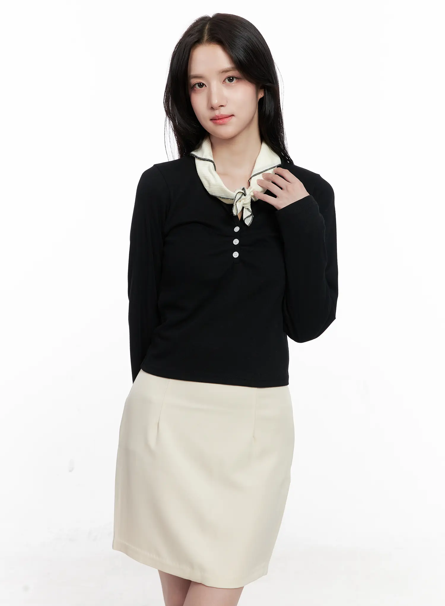 Buttoned Crop Long Sleeve Top CO524
