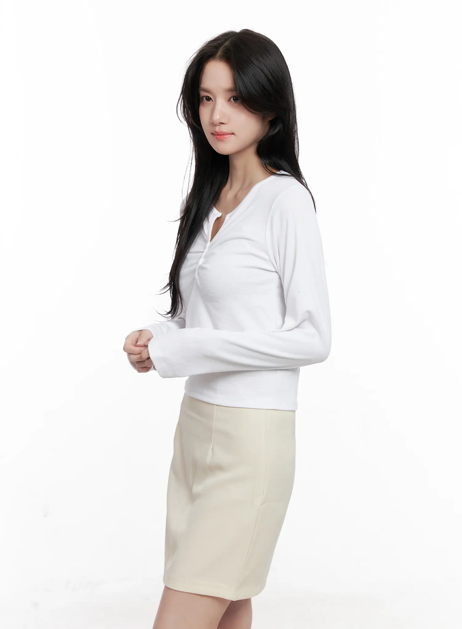 Buttoned Crop Long Sleeve Top CO524 - Image 10