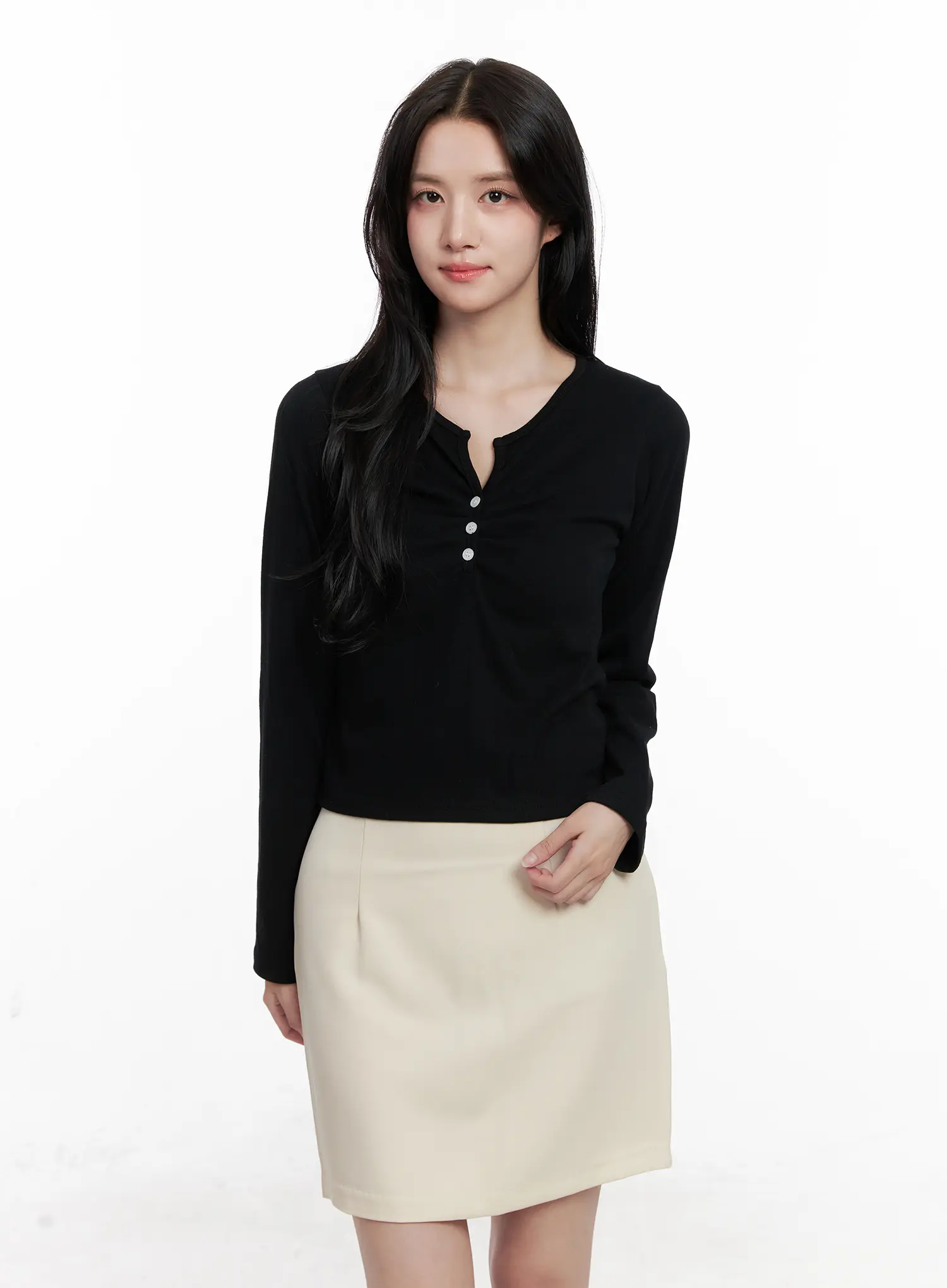 Buttoned Crop Long Sleeve Top CO524 - Image 6