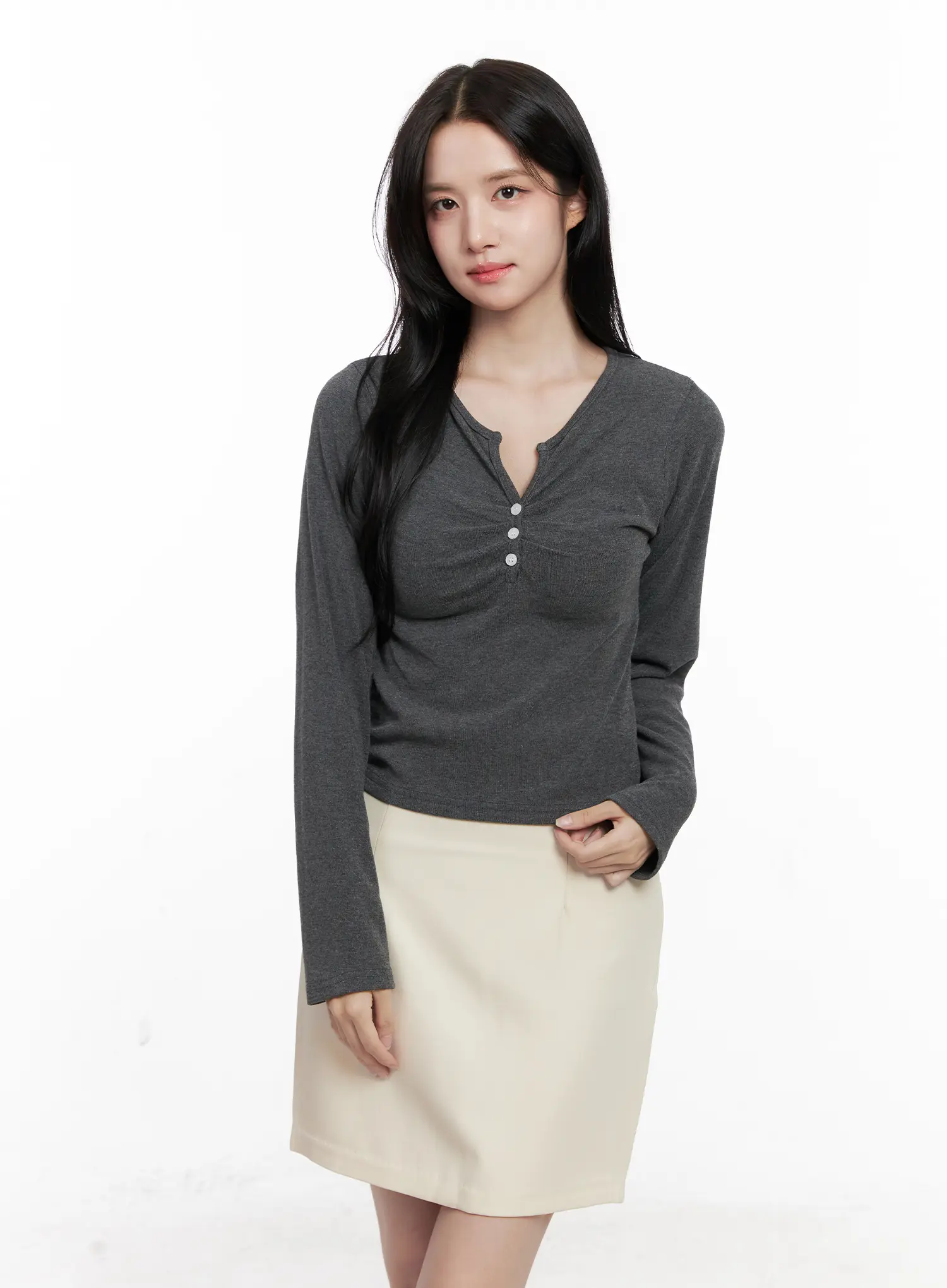 Buttoned Crop Long Sleeve Top CO524 - Image 9