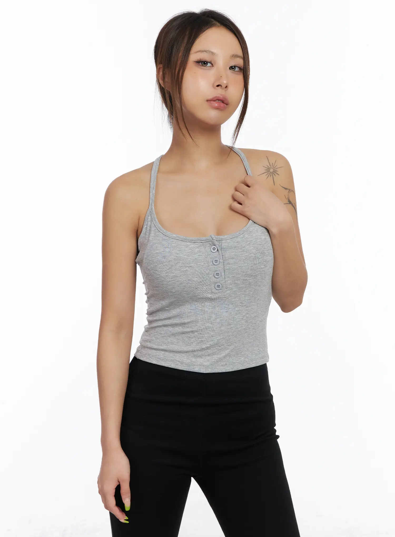 Buttoned Crop Sleeveless Top CM525