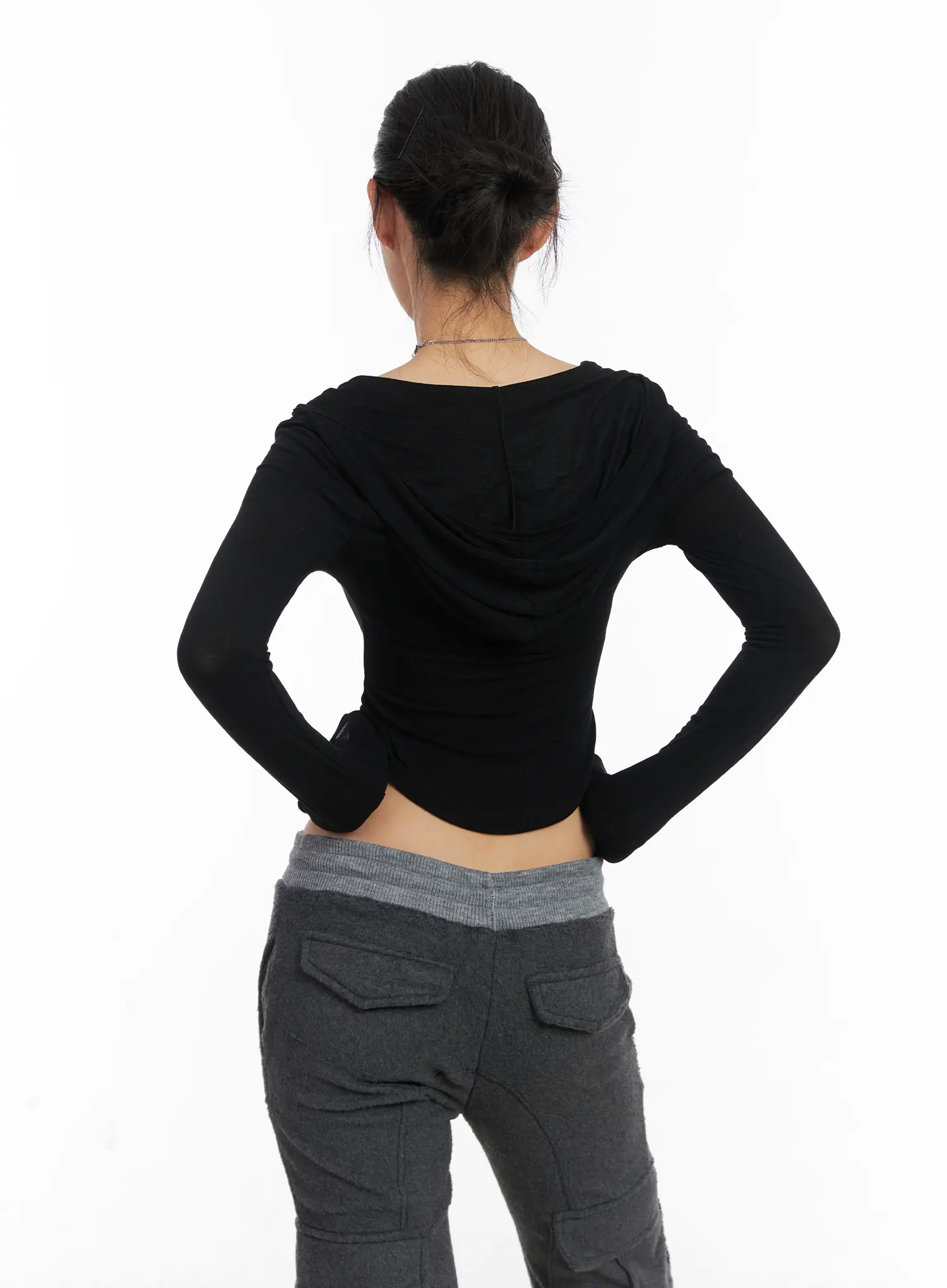 Buttoned Hooded Long Sleeve Crop Top CD509 - Image 8