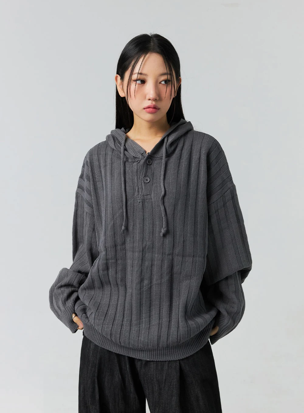 Buttoned Hooded Sweater CO323 - Image 4
