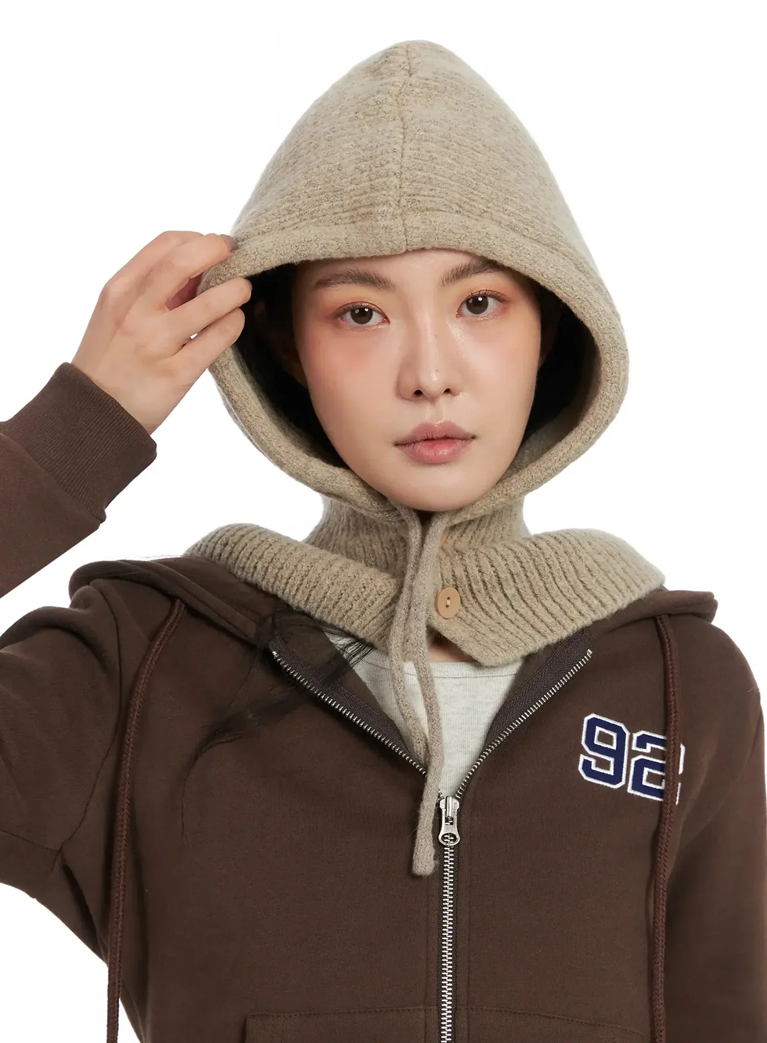 Buttoned Knit Hood Hat IN528 - Image 5