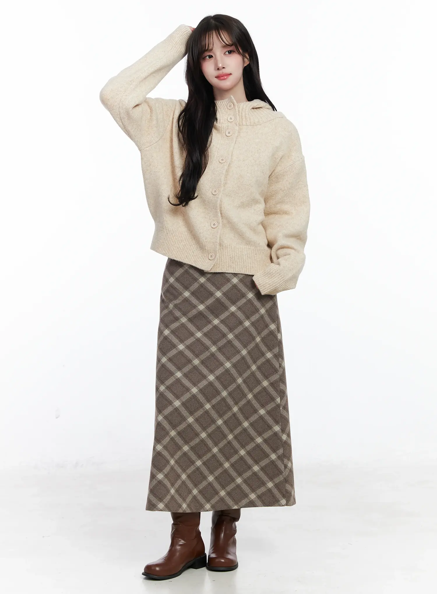 Buttoned Knit Hoodie IJ529 - Image 2