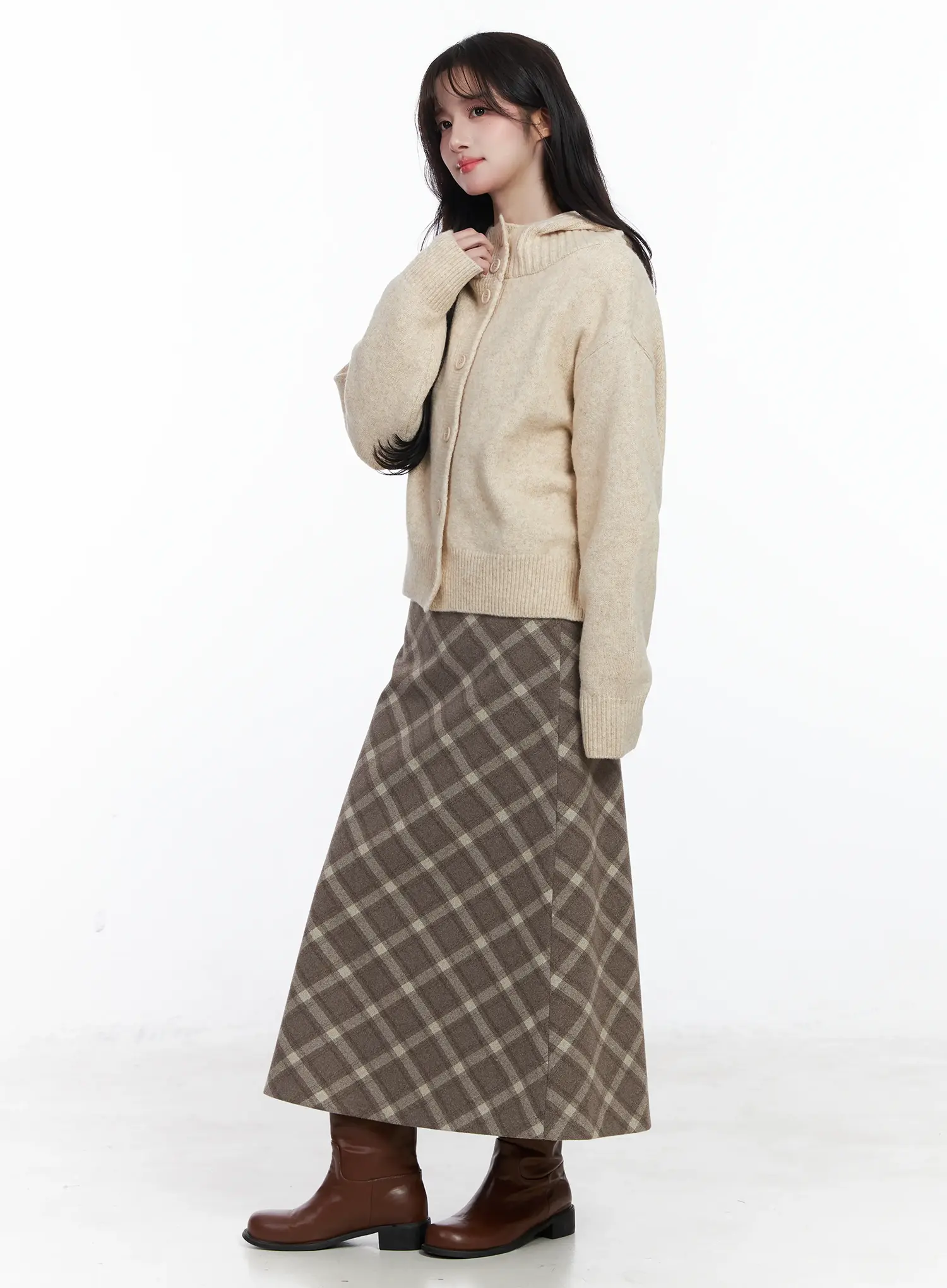 Buttoned Knit Hoodie IJ529 - Image 3
