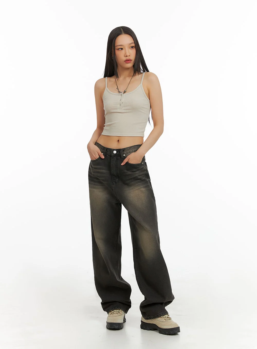 Buttoned Slim Crop Cami Top IA417 - Image 2