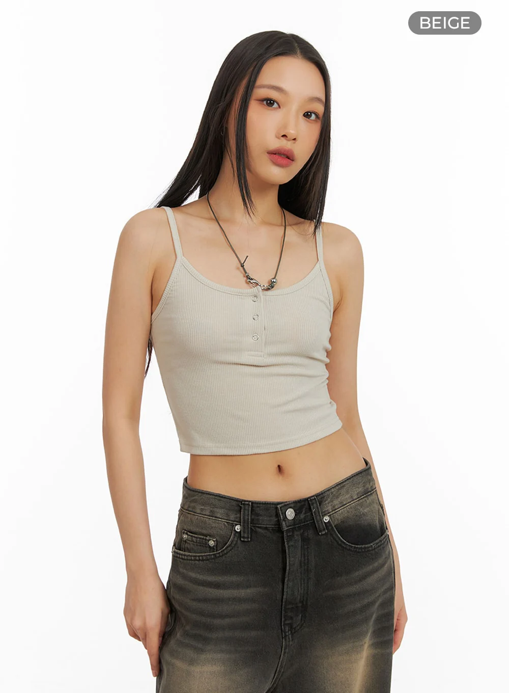 Buttoned Slim Crop Cami Top IA417 - Image 9