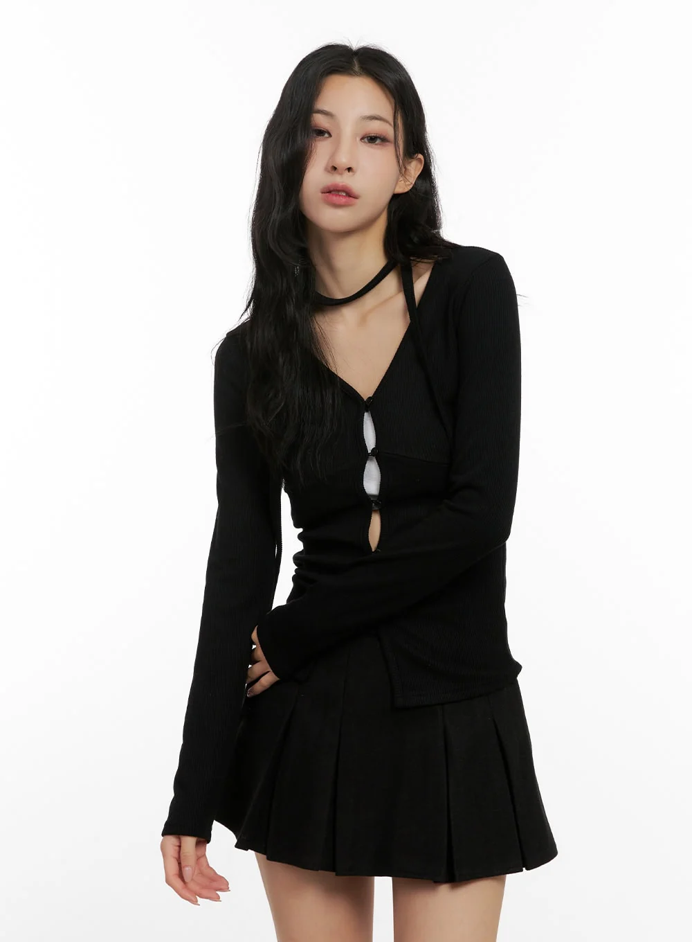 Buttoned V-Neck Slim-Fit Cardigan CN416 - Image 9