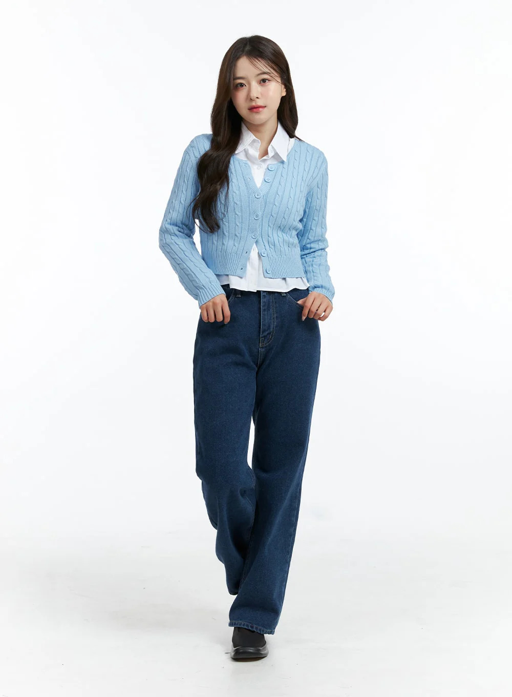 Cable Knit Buttoned Crop Cardigan OJ416 - Image 3