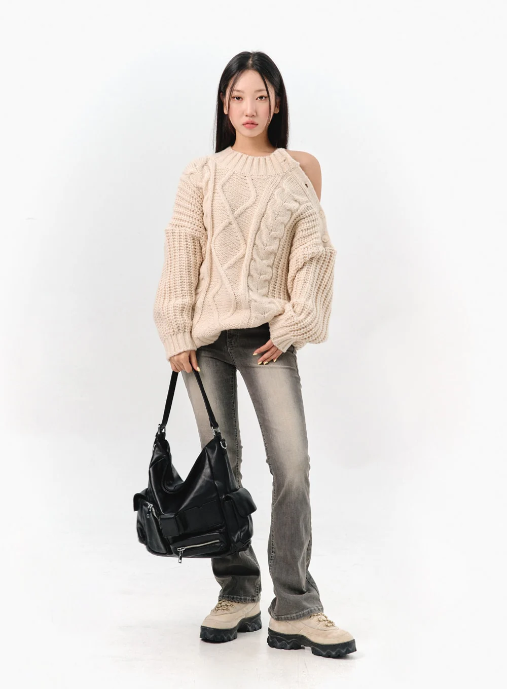Cable Knit Buttoned Sweater IS301 - Image 3