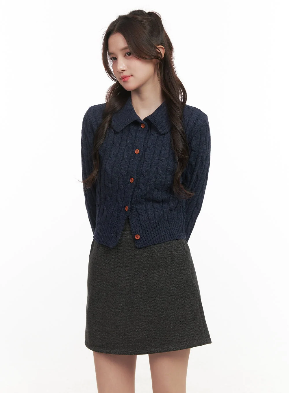 Cable-Knit Collared Buttoned Cardigan CJ514 - Image 9