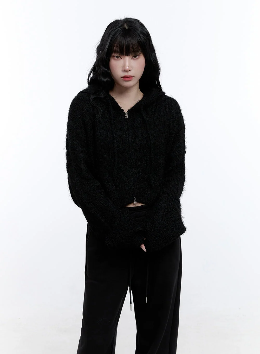 Cable Knit Cropped Hooded Cardigan CD419 - Image 7