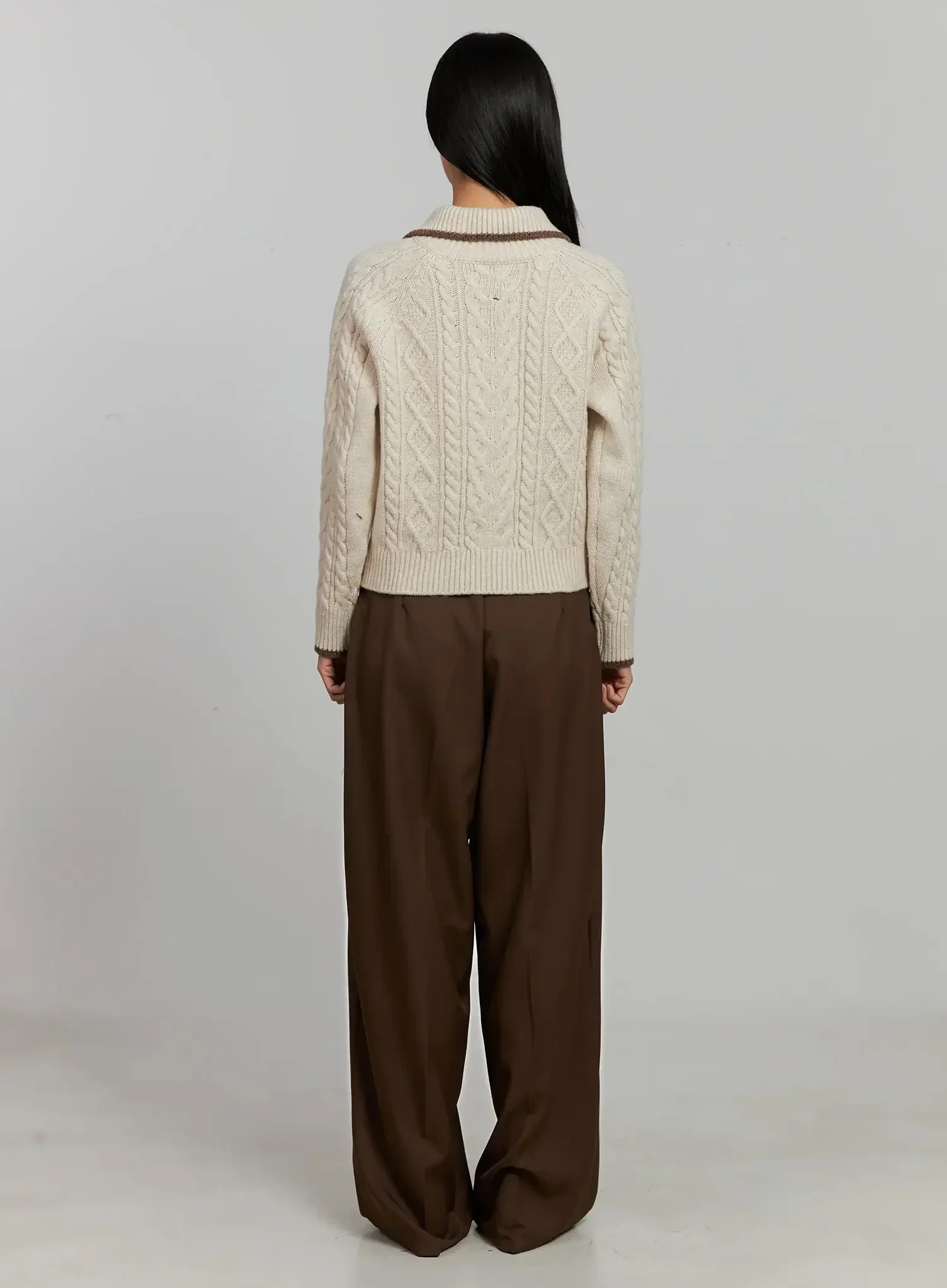 Cable Knit Half-Zip Sweater IJ505 - Image 10