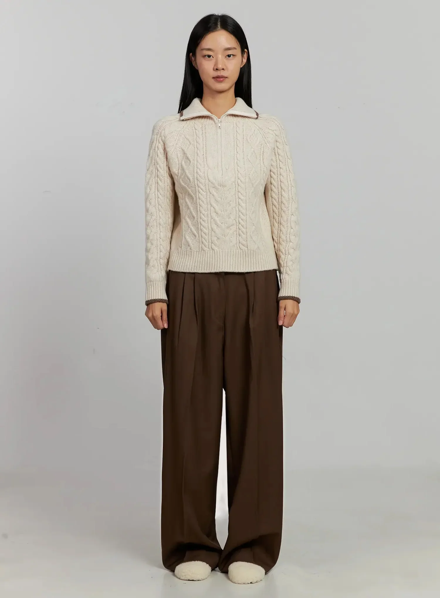 Cable Knit Half-Zip Sweater IJ505 - Image 7
