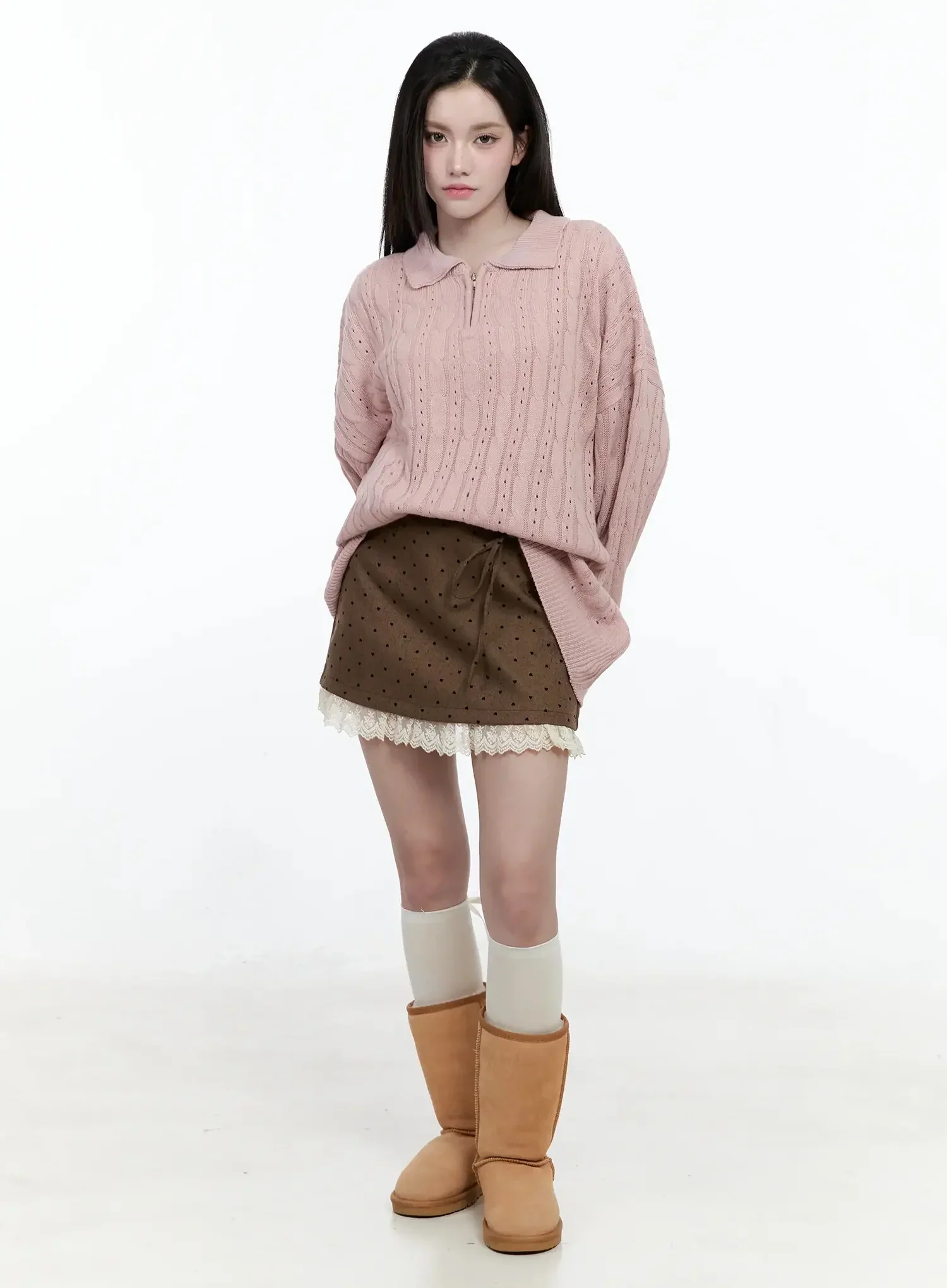 Cable Knit Half-Zip Sweater IO520 - Image 5