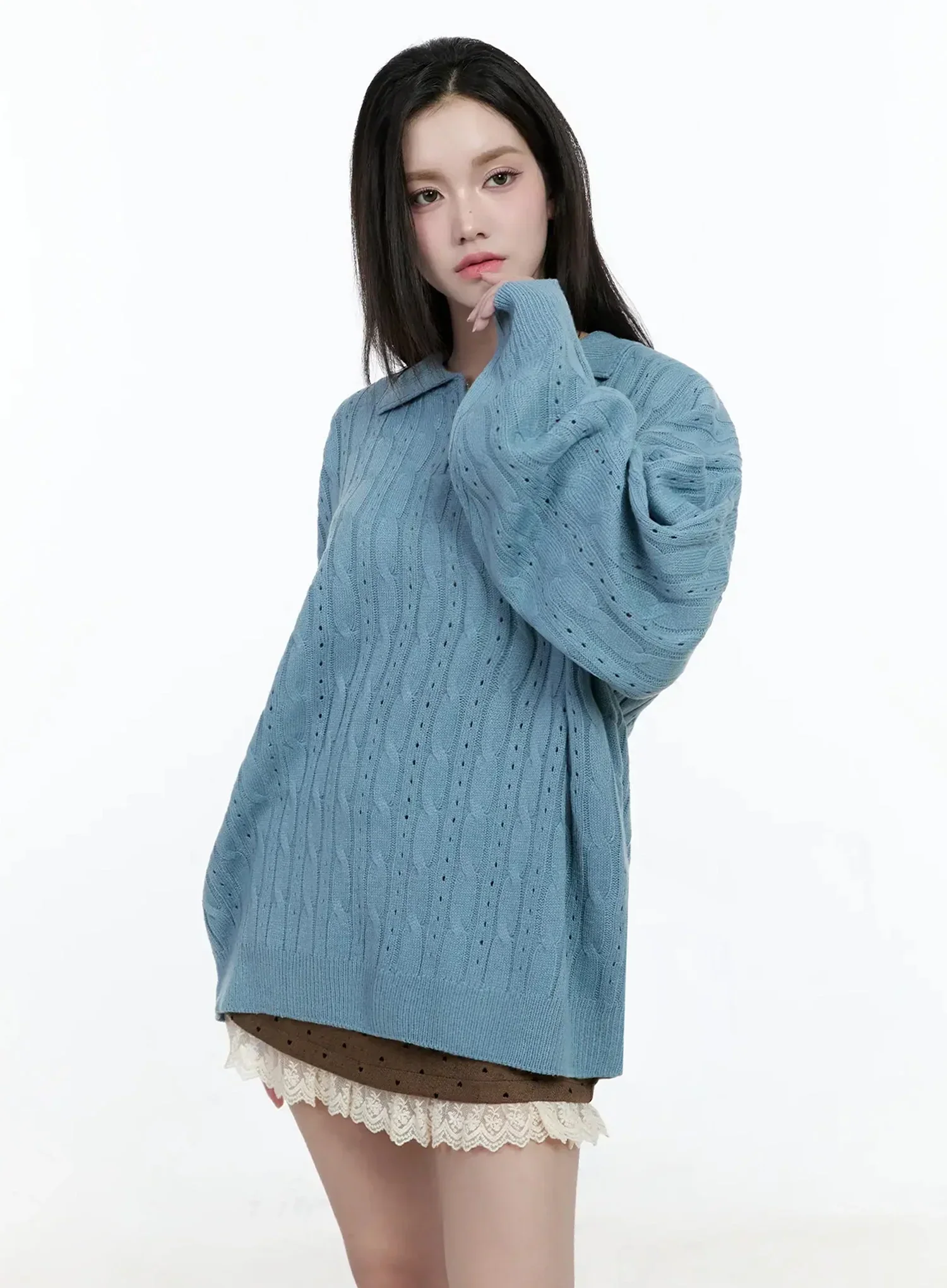 Cable Knit Half-Zip Sweater IO520 - Image 8