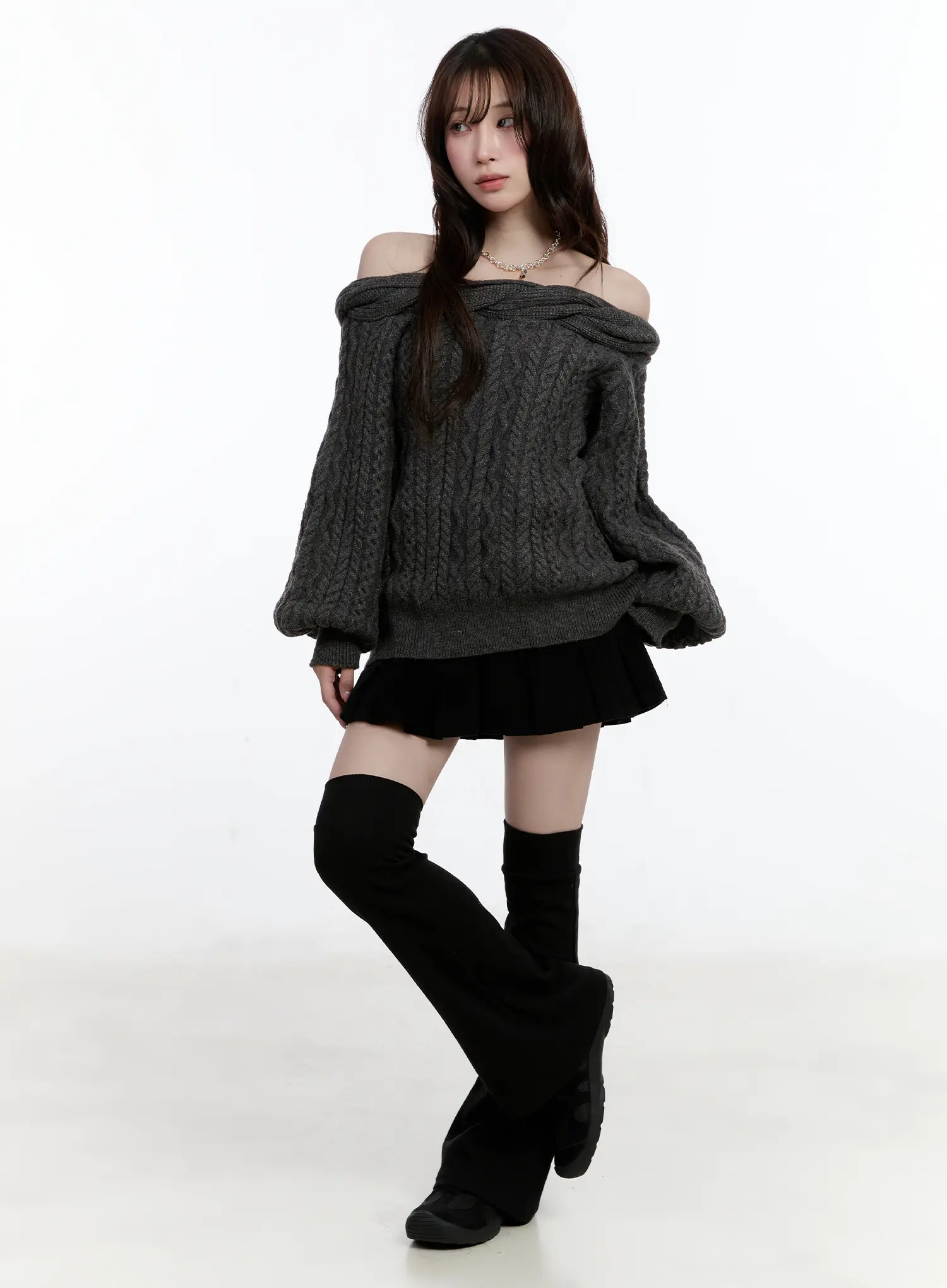 Cable Knit Off-Shoulder Sweater CN525 - Image 2