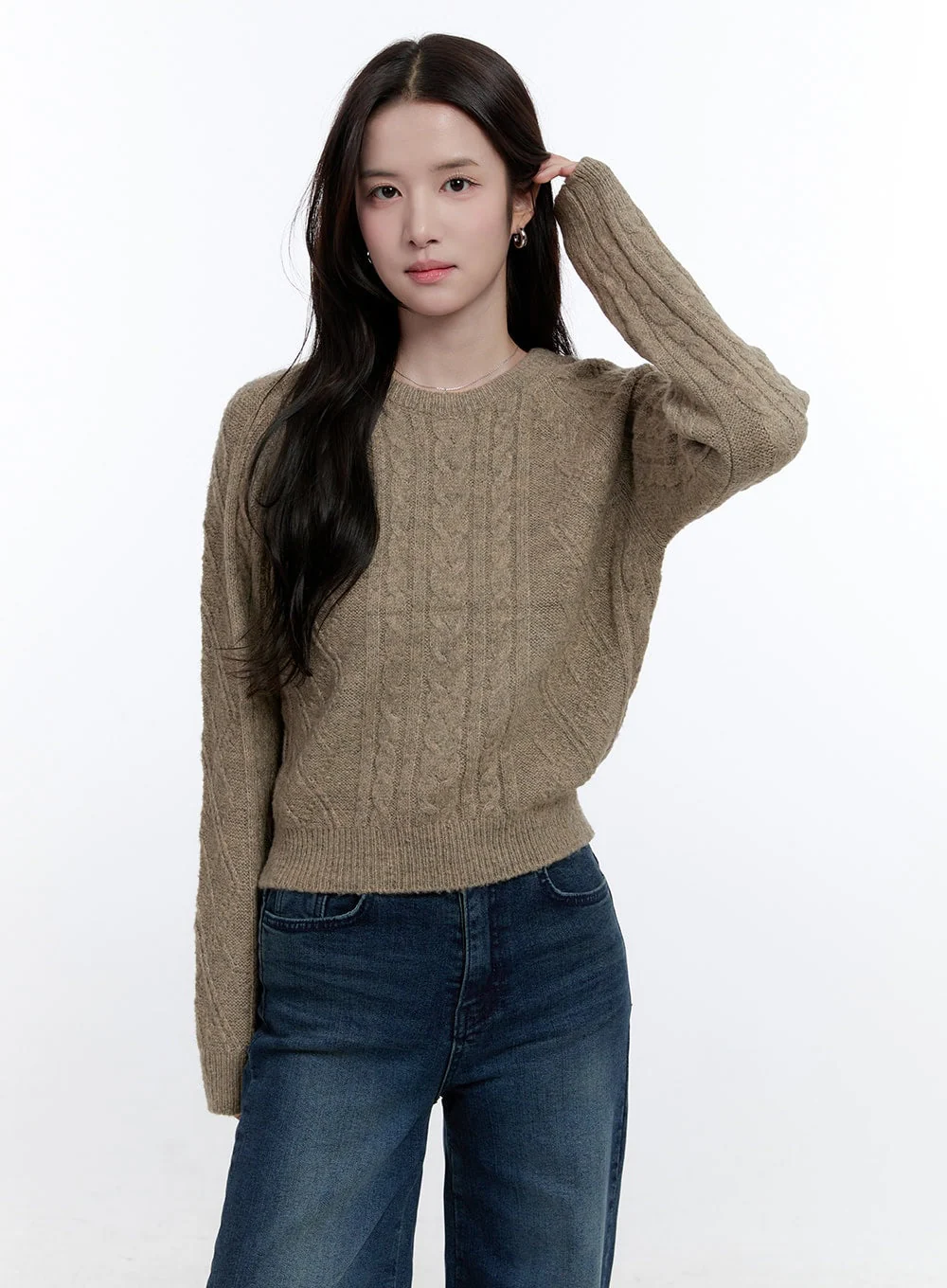 Cable Knit Round Neck Sweater ON418 - Image 11