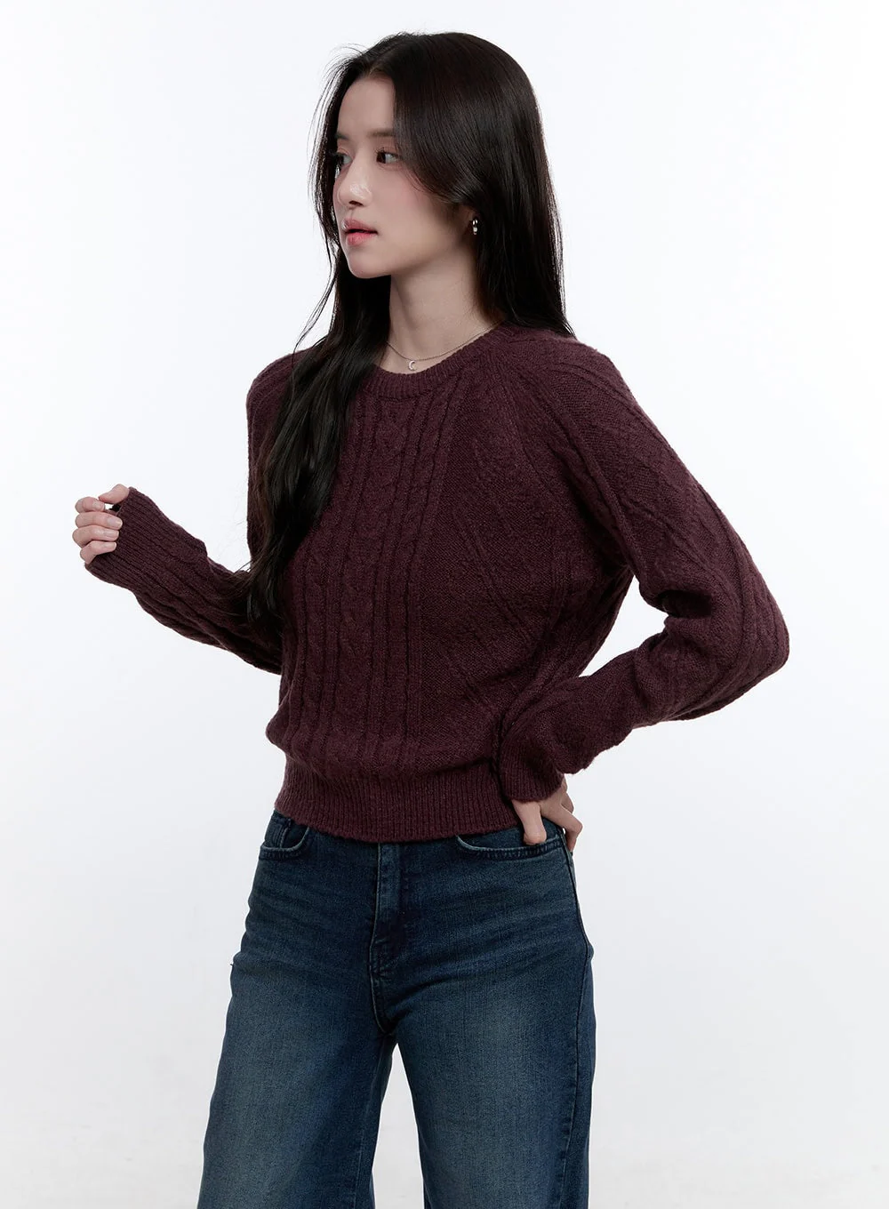 Cable Knit Round Neck Sweater ON418 - Image 6