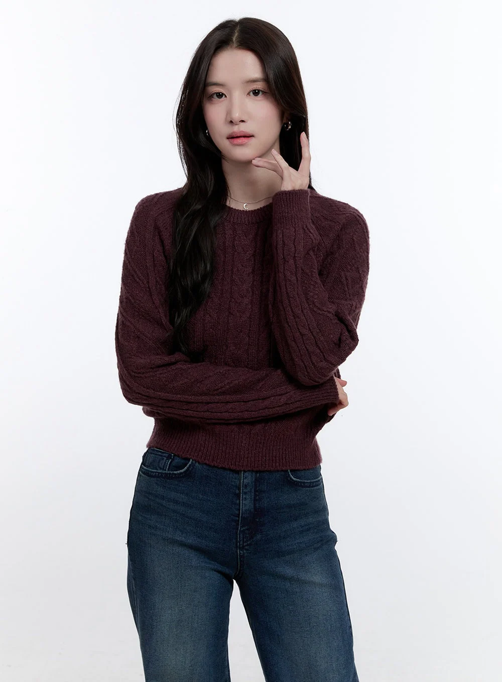 Cable Knit Round Neck Sweater ON418 - Image 8
