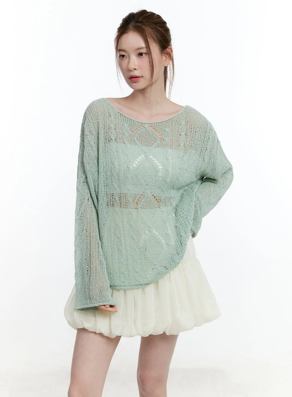 Cable Knit Sheer Loose-Fit Sweater CM521 - Image 7
