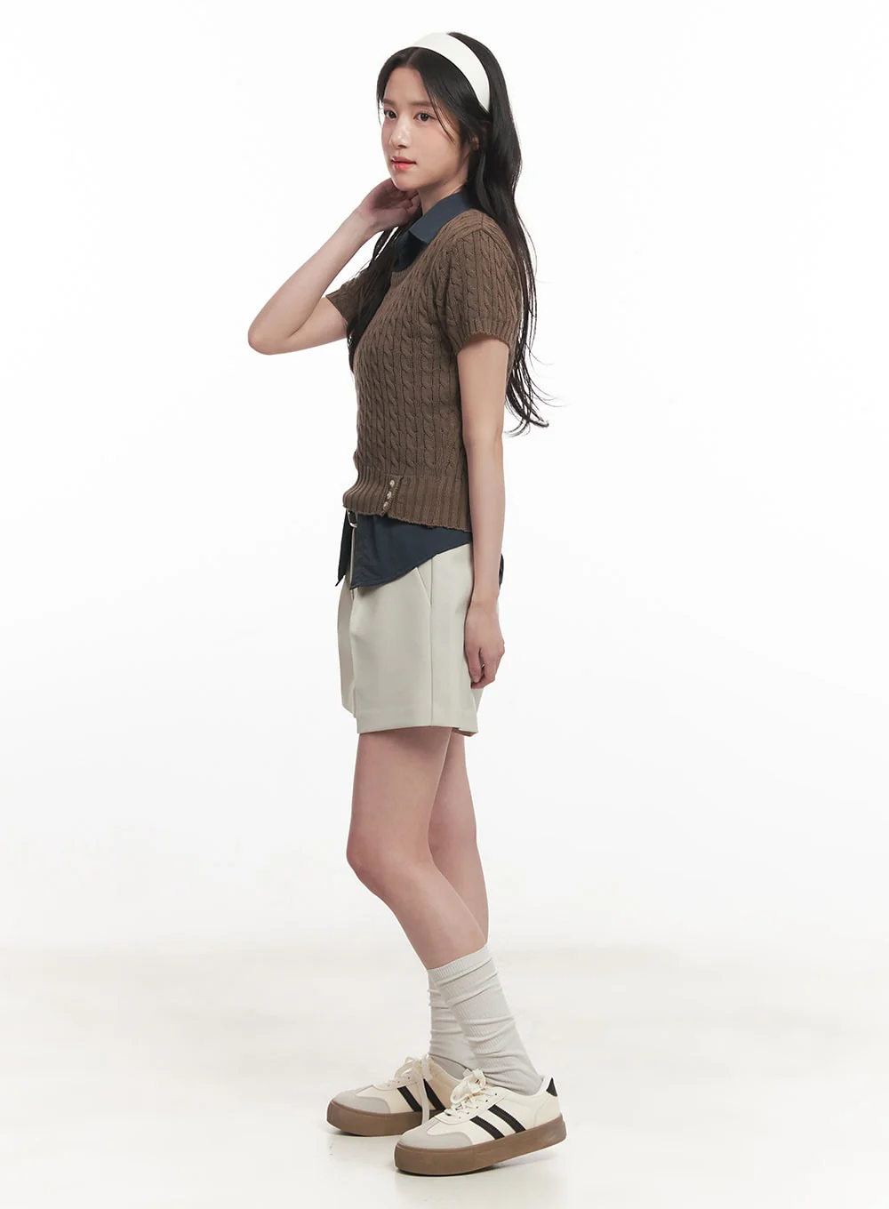Cable Knit Short Sleeve Sweater CA510 - Image 6