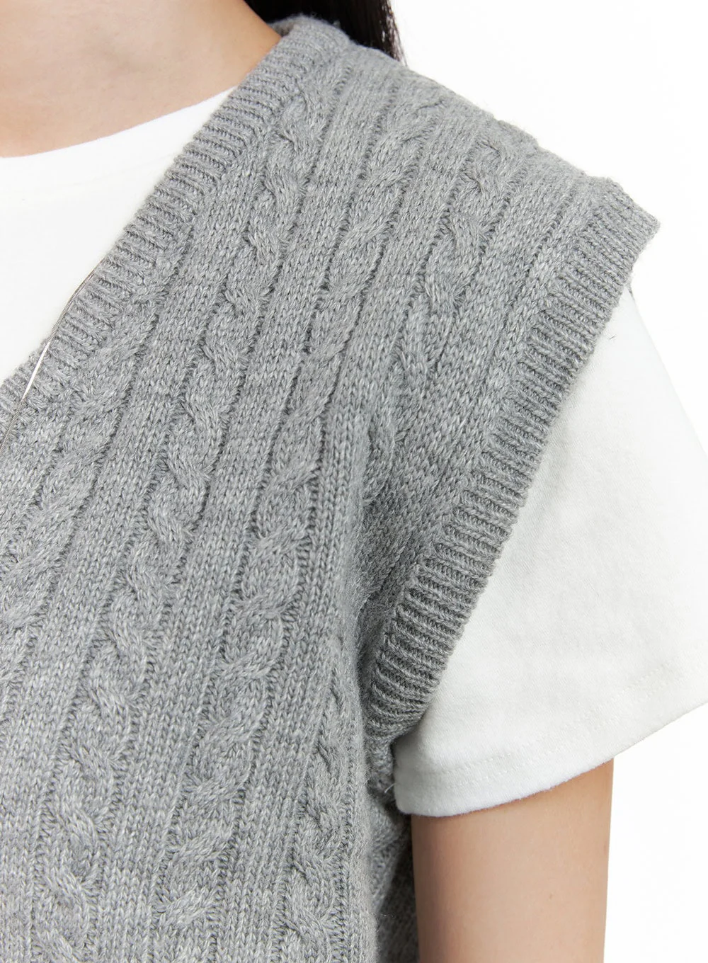 Cable Knit Sleeveless V-Neck Vest OG416 - Image 4