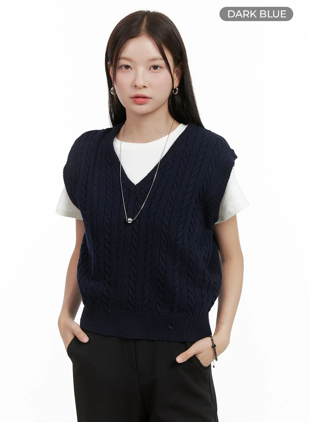 Cable Knit Sleeveless V-Neck Vest OG416 - Image 9