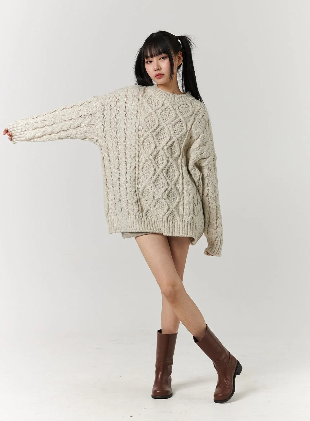 Cable Knit Sweater Mini Dress CJ405 - Image 4