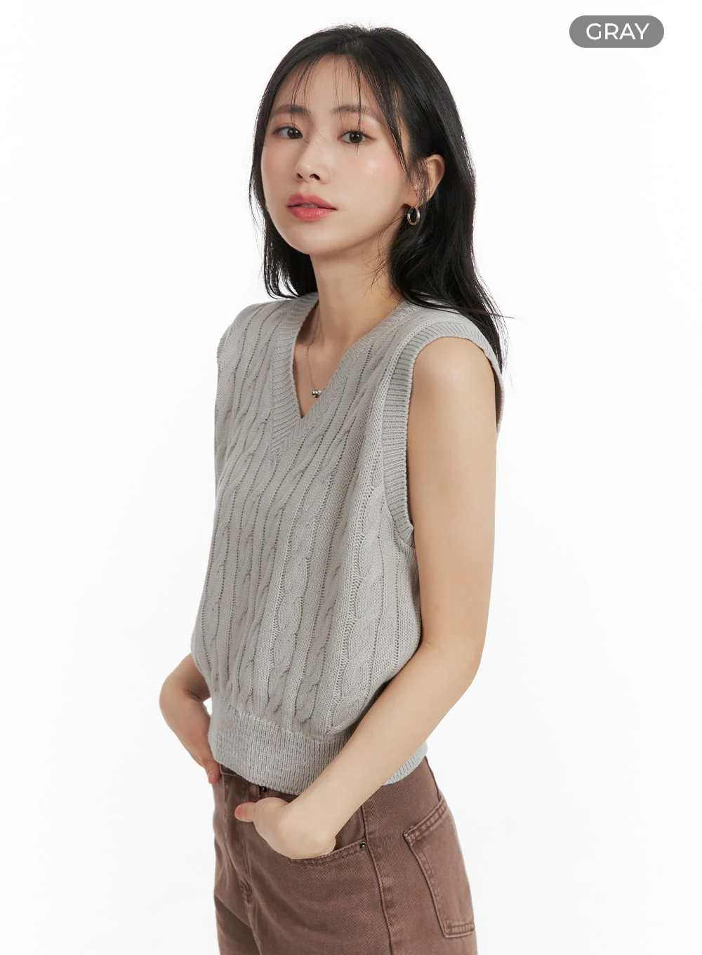 Cable Knit Sweater Vest OM408 - Image 7