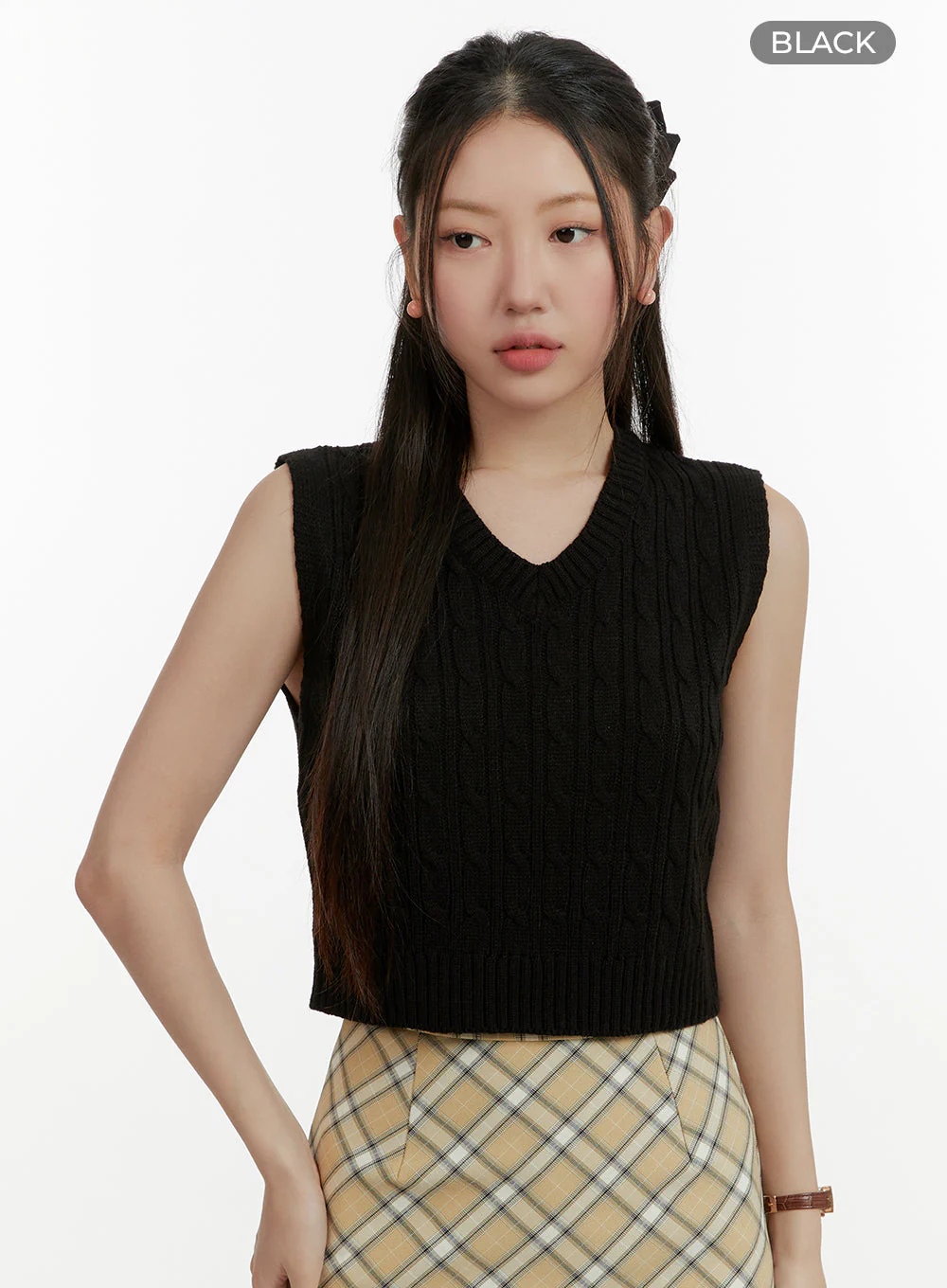 Cable Knit V-Neck Vest OY413 - Image 7