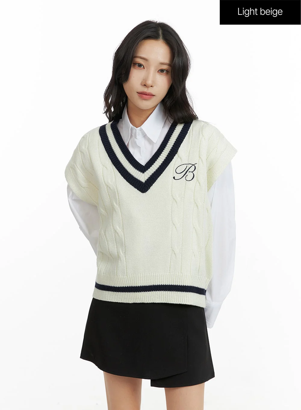 Cable Knit V-Neck Vest Sweater CF415 - Image 10