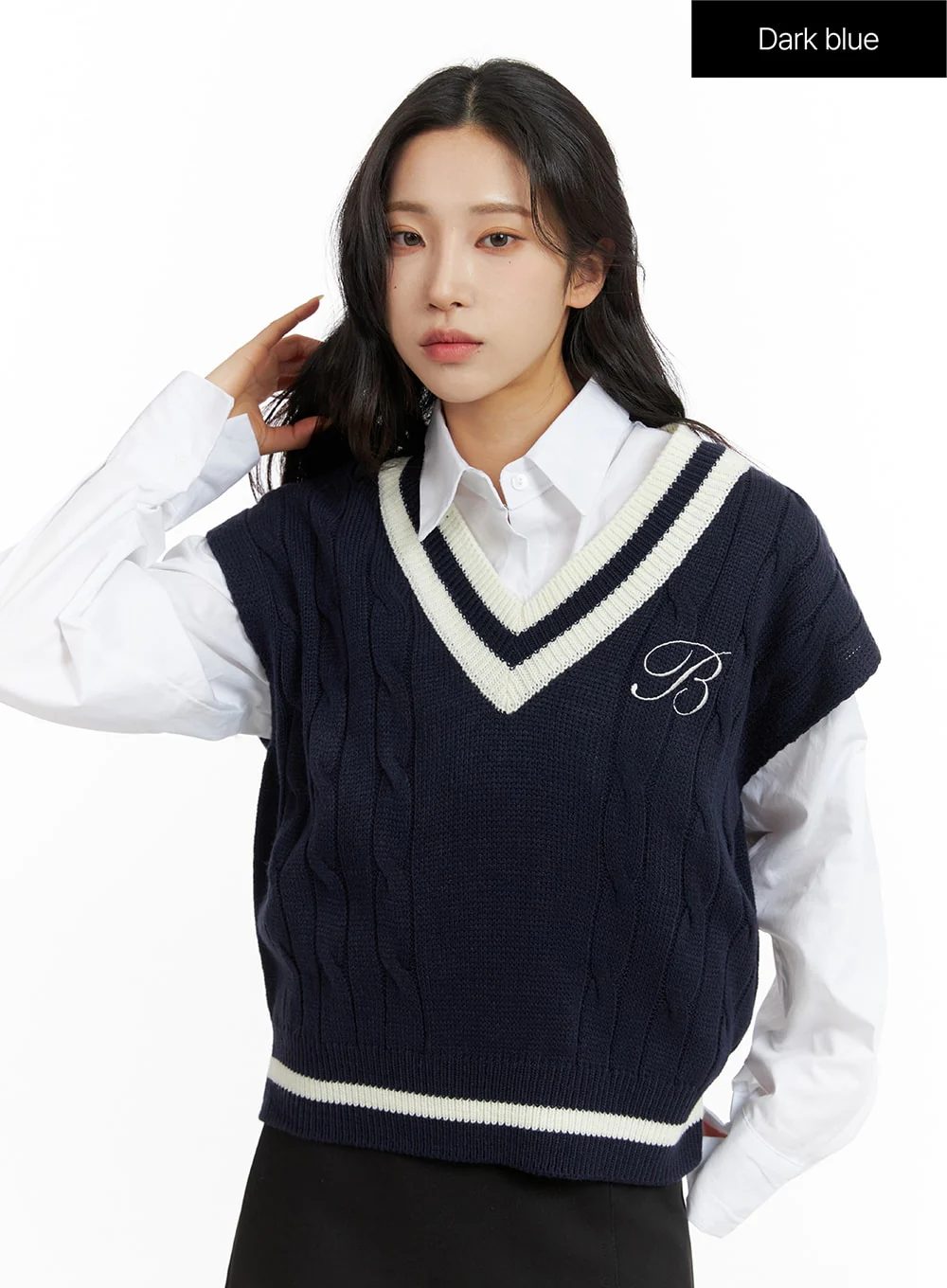Cable Knit V-Neck Vest Sweater CF415 - Image 7