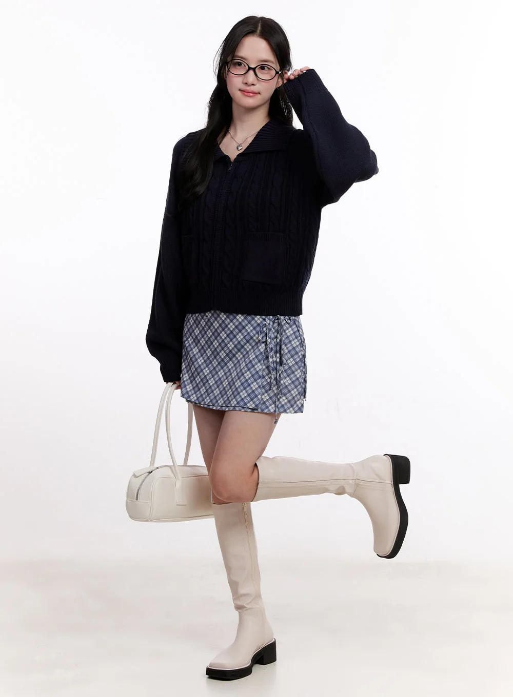 Cable Knit Zip-Up Cardigan CM526 - Image 10