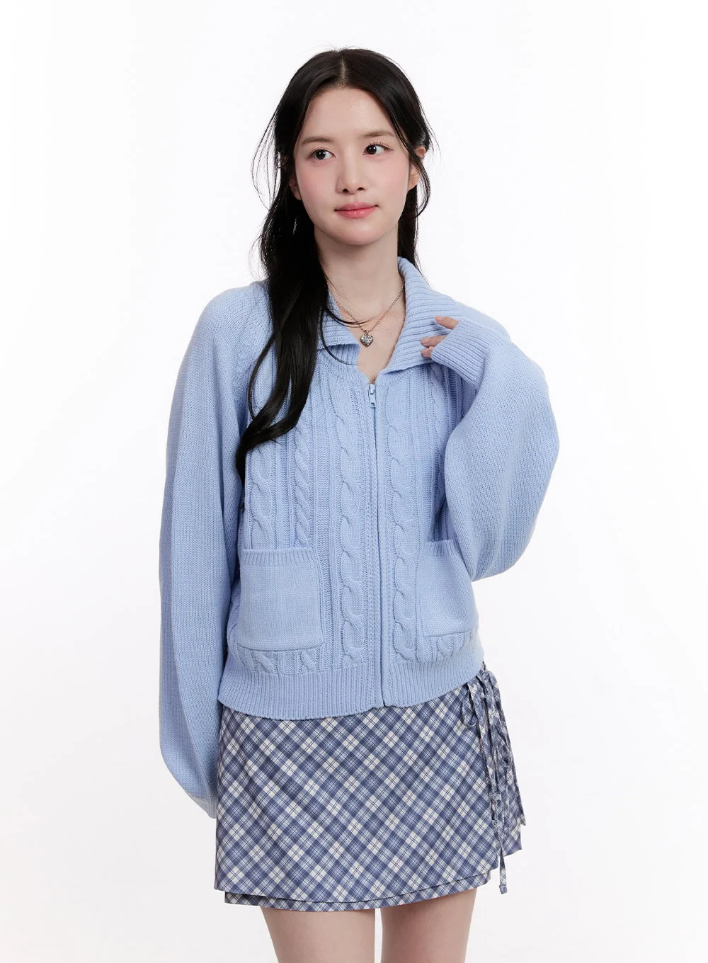 Cable Knit Zip-Up Cardigan CM526 - Image 12