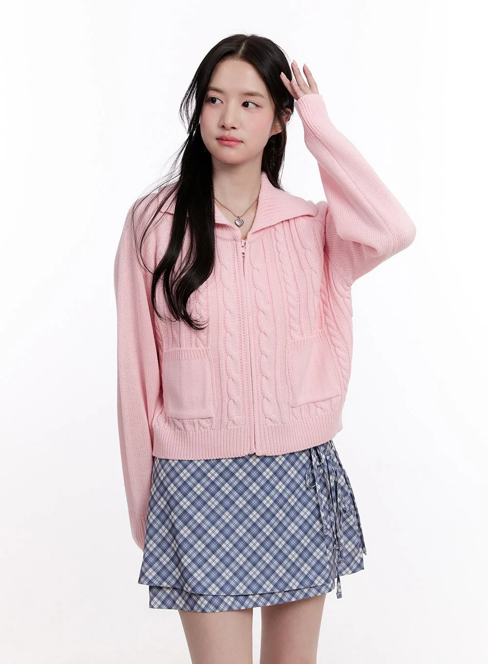 Cable Knit Zip-Up Cardigan CM526 - Image 14