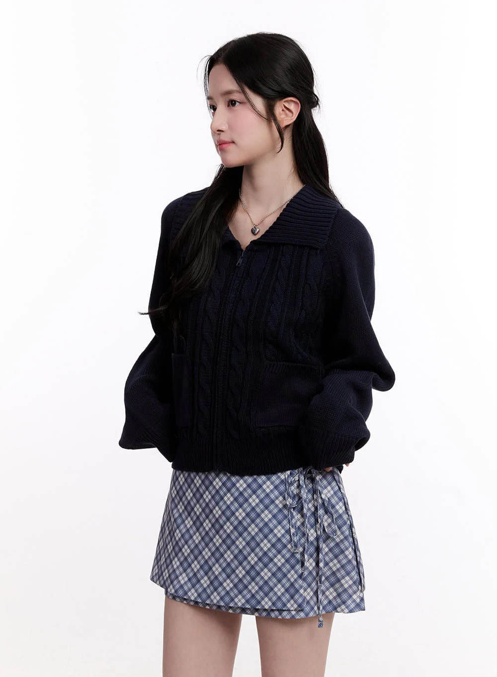 Cable Knit Zip-Up Cardigan CM526 - Image 7