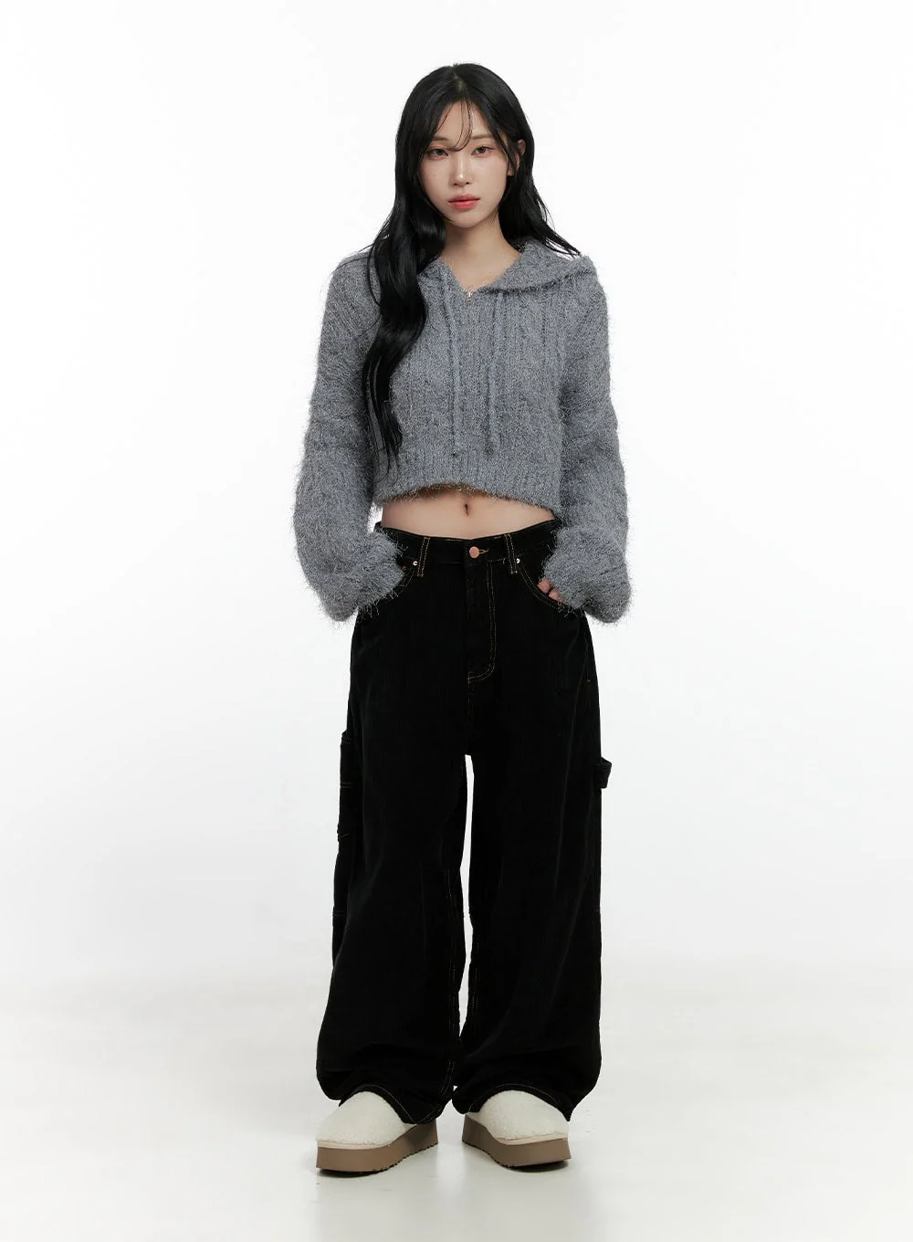 Cable Knit Zip-Up Hooded Cardigan CN407 - Image 2